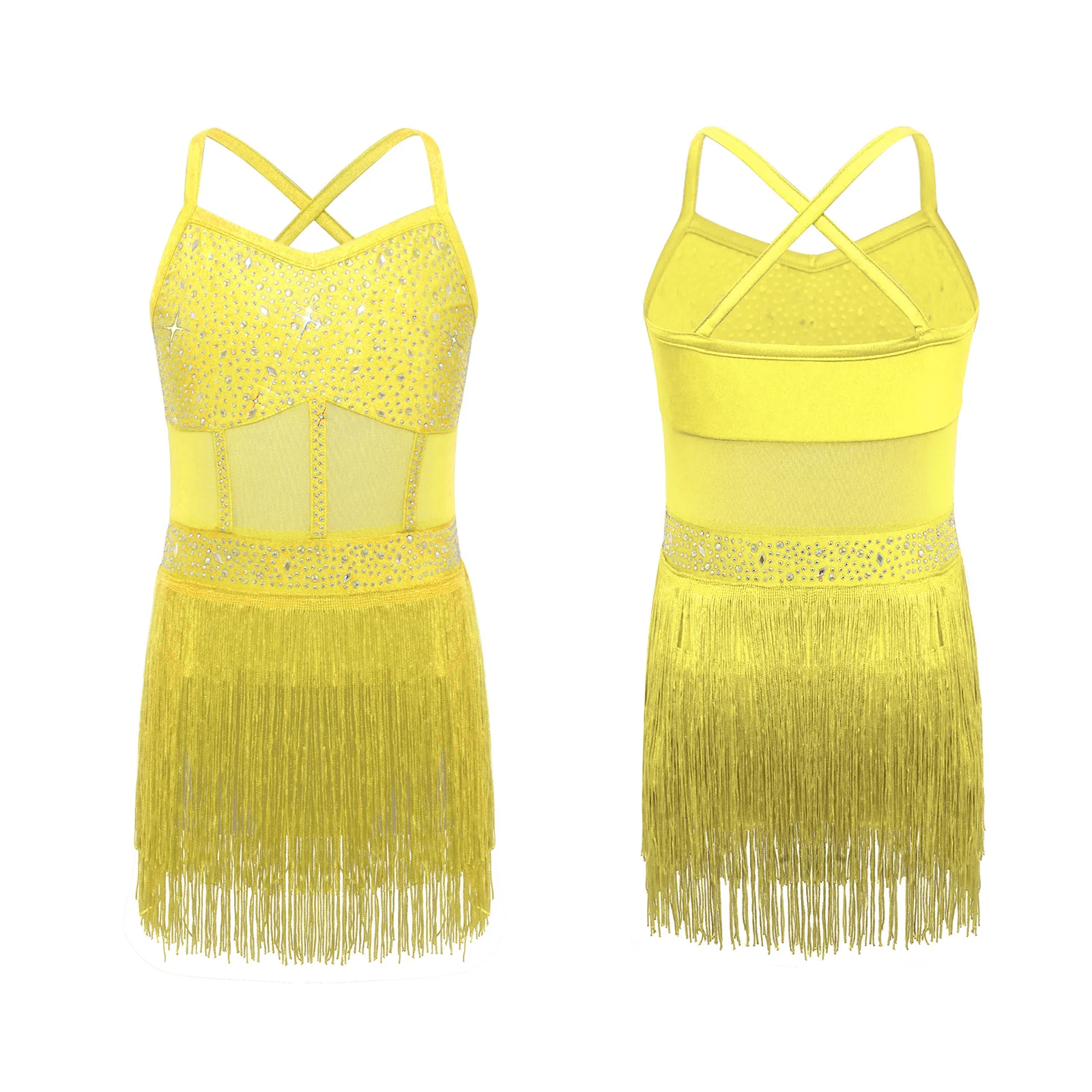 Girls Tassels Latin Dance Leotard Dresses Tango Dancewear Samba Rumba Ballroom Dresses Kids Performance Fringed Chacha Dress