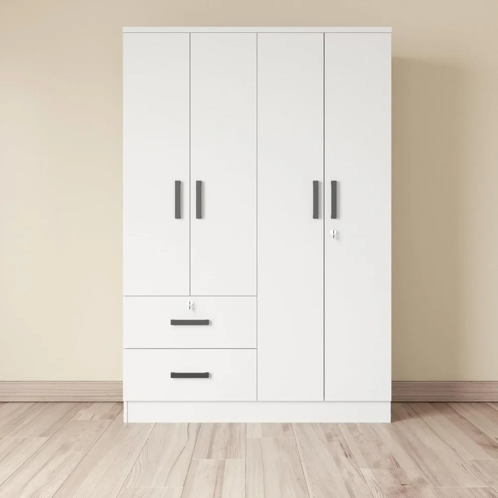 

Woodpeckers Furniture And Mattress 4 Doors Wardrobe 2 Drawers with Shelves