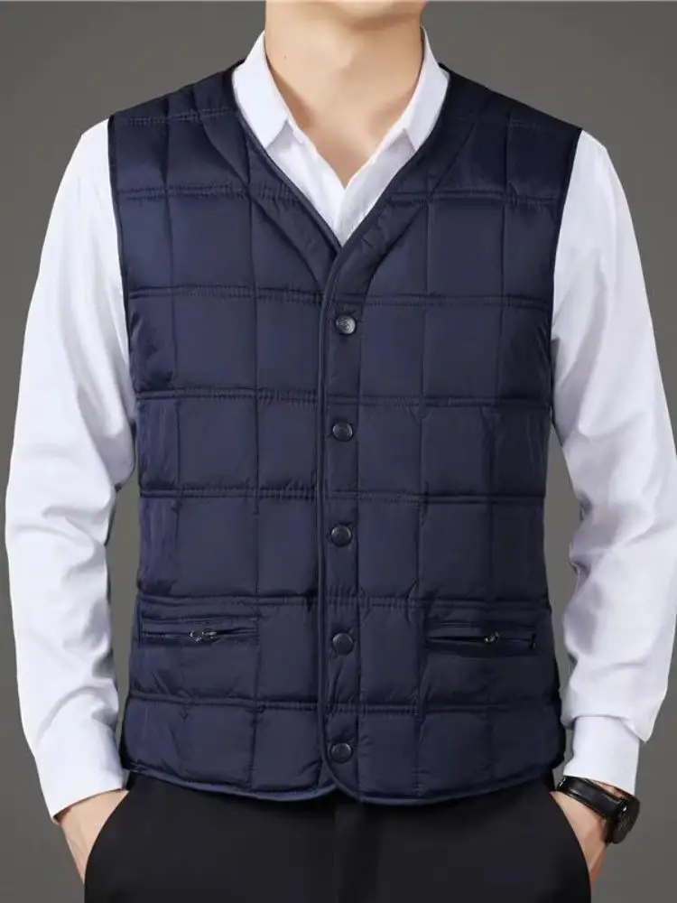 

Men's ort down Vest Thiened Warm Du down Cotton Inner Dad's Sle Jaet Pure Color Regular Length Winter Coat