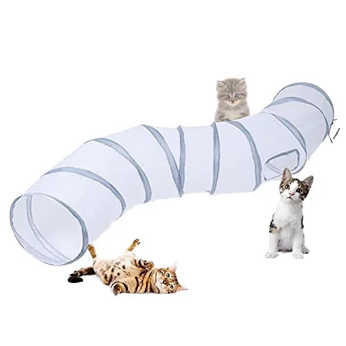 Easy Collapsible S-Shape Gray and White Cat Tunnel Interactive Pet Supplies & Movement Toys