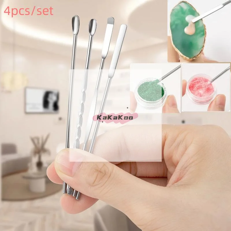 4 قطعة مسمار الفن اثارة قضيب أداة الفولاذ المقاوم للصدأ مسحوق السائل هلام البولندية ملعقة ملعقة الأساس خلط أداة