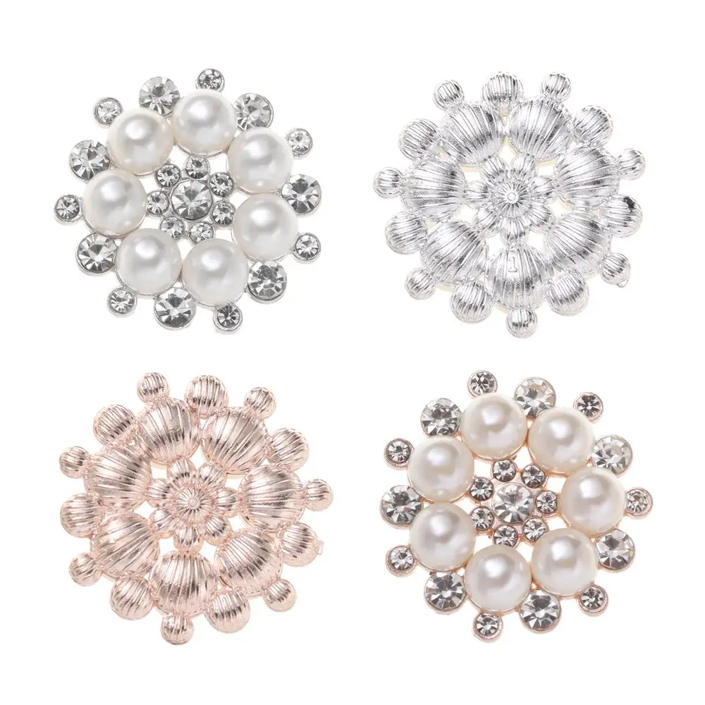 5Pcs DIY Hairpin Bag Sewing Buttons Crystal Glass Stone Rhinestone Buttons Pearl Flower Buttons