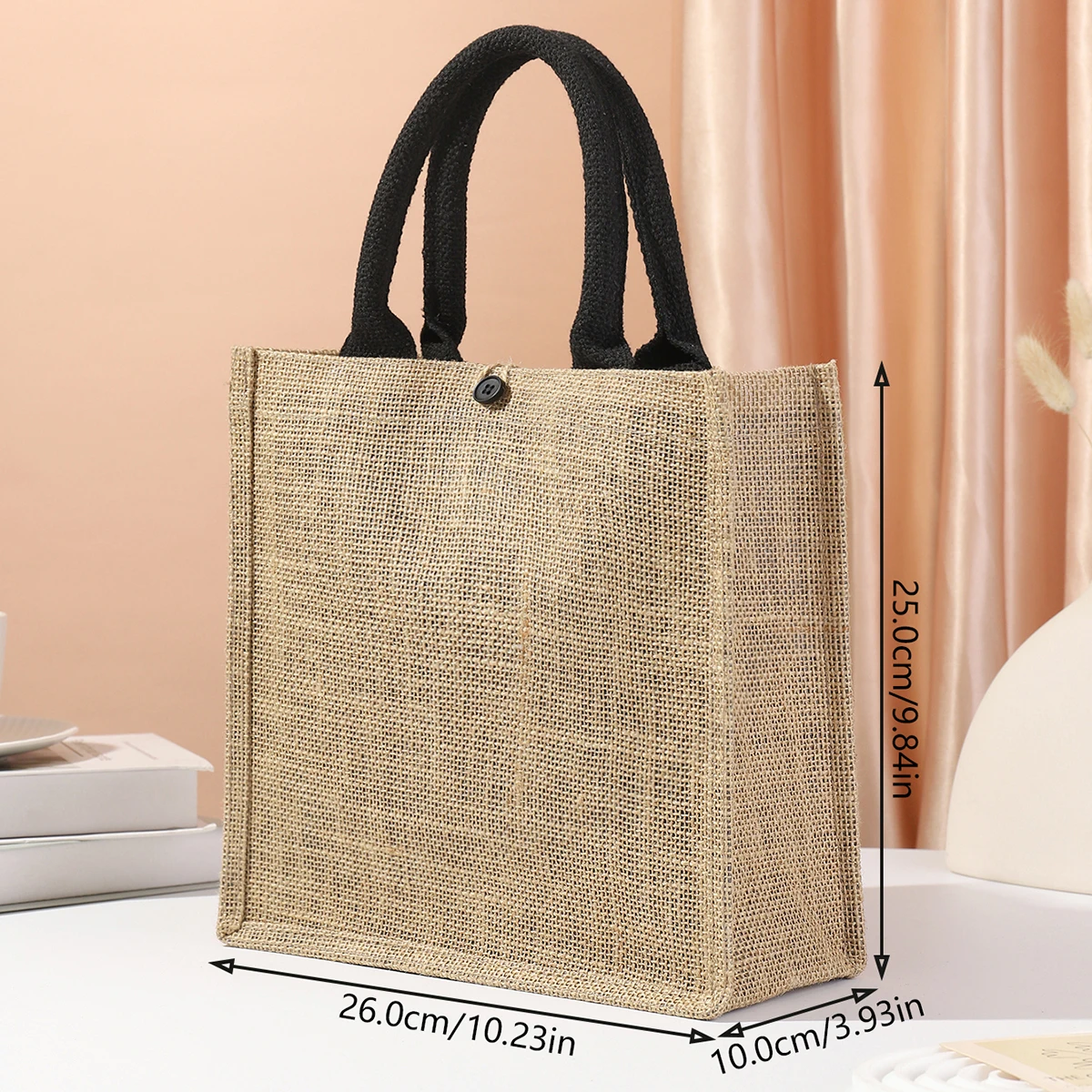 Hemp Canvas Handbag with Large Capacity Waterproof Inside Suitable for Daily Commuting Reusable Environmentally Friendly Bag