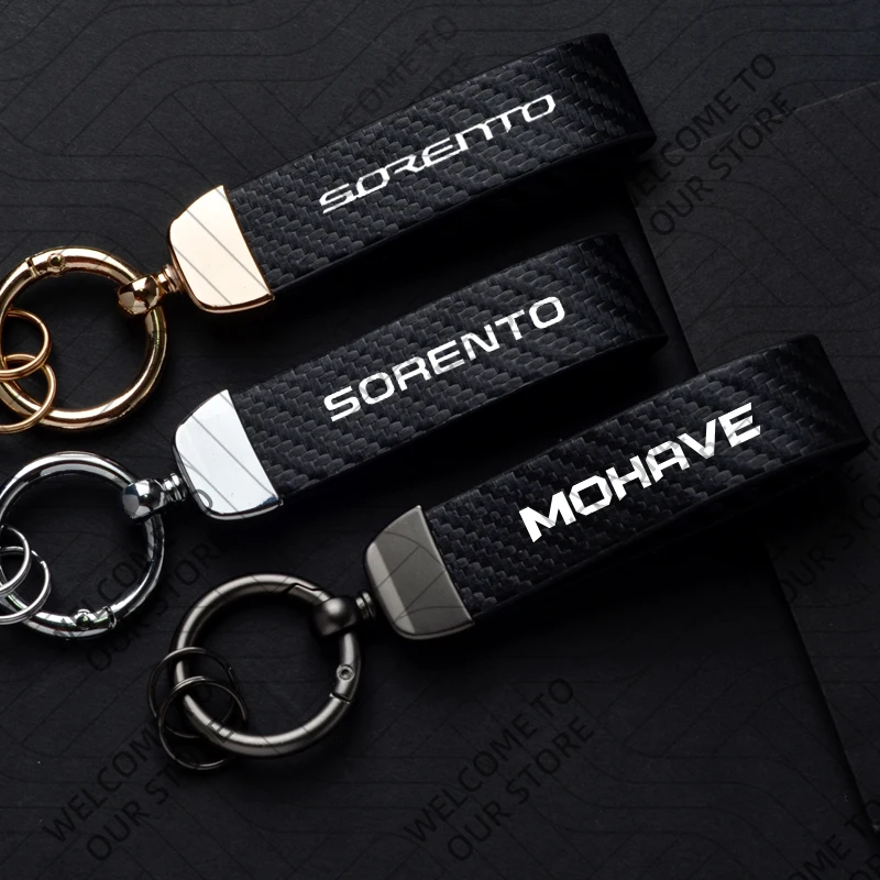 Nova moda para sorento mohave kia logotipo carro fibra de carbono chaveiro couro liga zinco presente personalizado com chaveiro acessórios