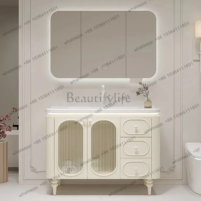 

Arc French bathroom cabinet with legs, ceramic integrated basin, floor-to-ceiling bathroom cabinet, washstand