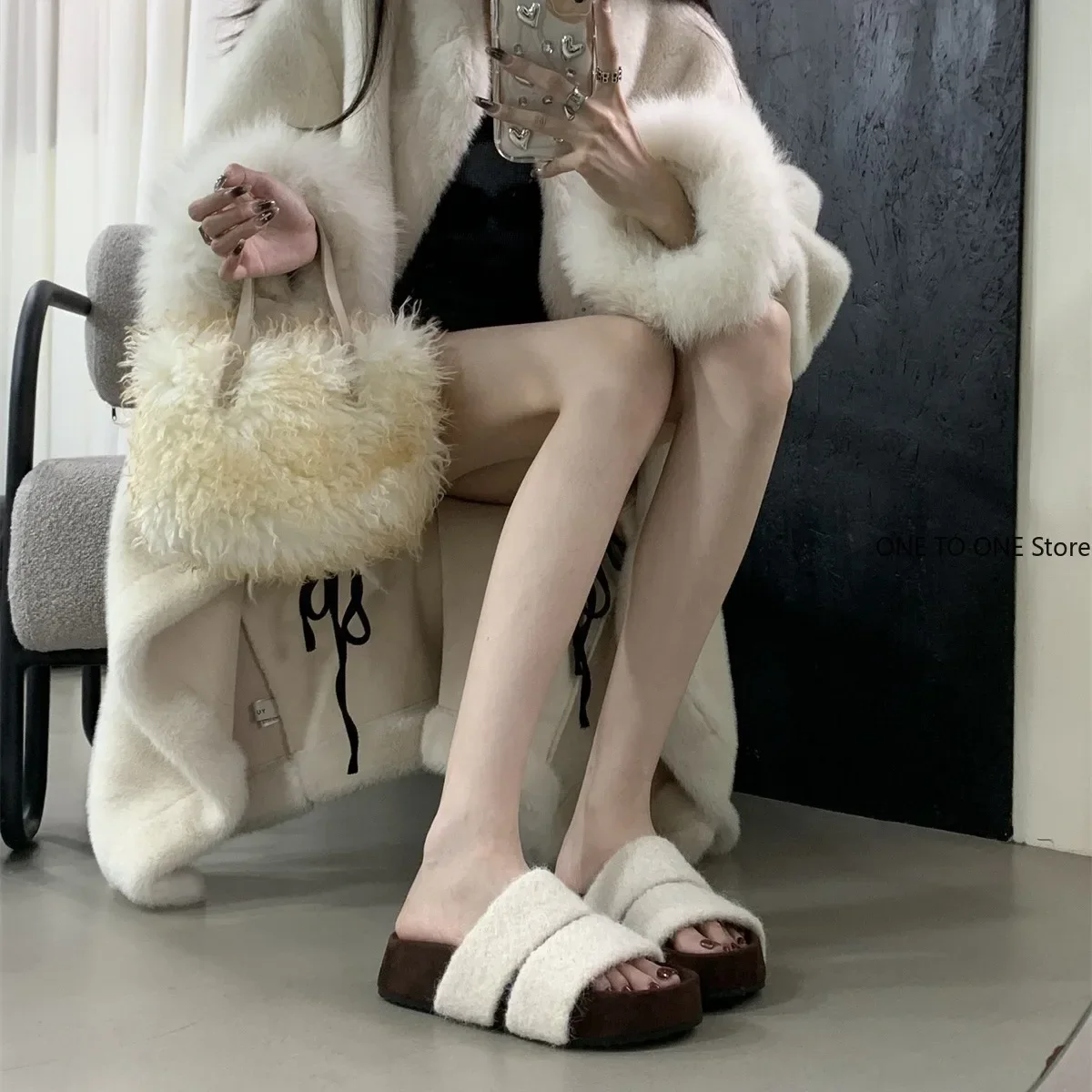 Fur Platform Women Flats Slippers Winter Designer New Casual Shoes Women 2025 Trend Home Cotton Slippers Cozy Soft Mujer Zapatos