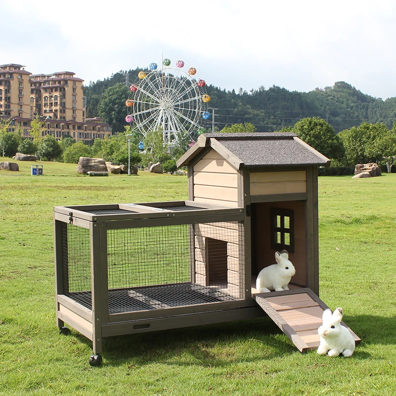 Outdoor large rabbit cage anti-spray urine luxury flexure rabbit nest  solid wood baby nest outdoor pet