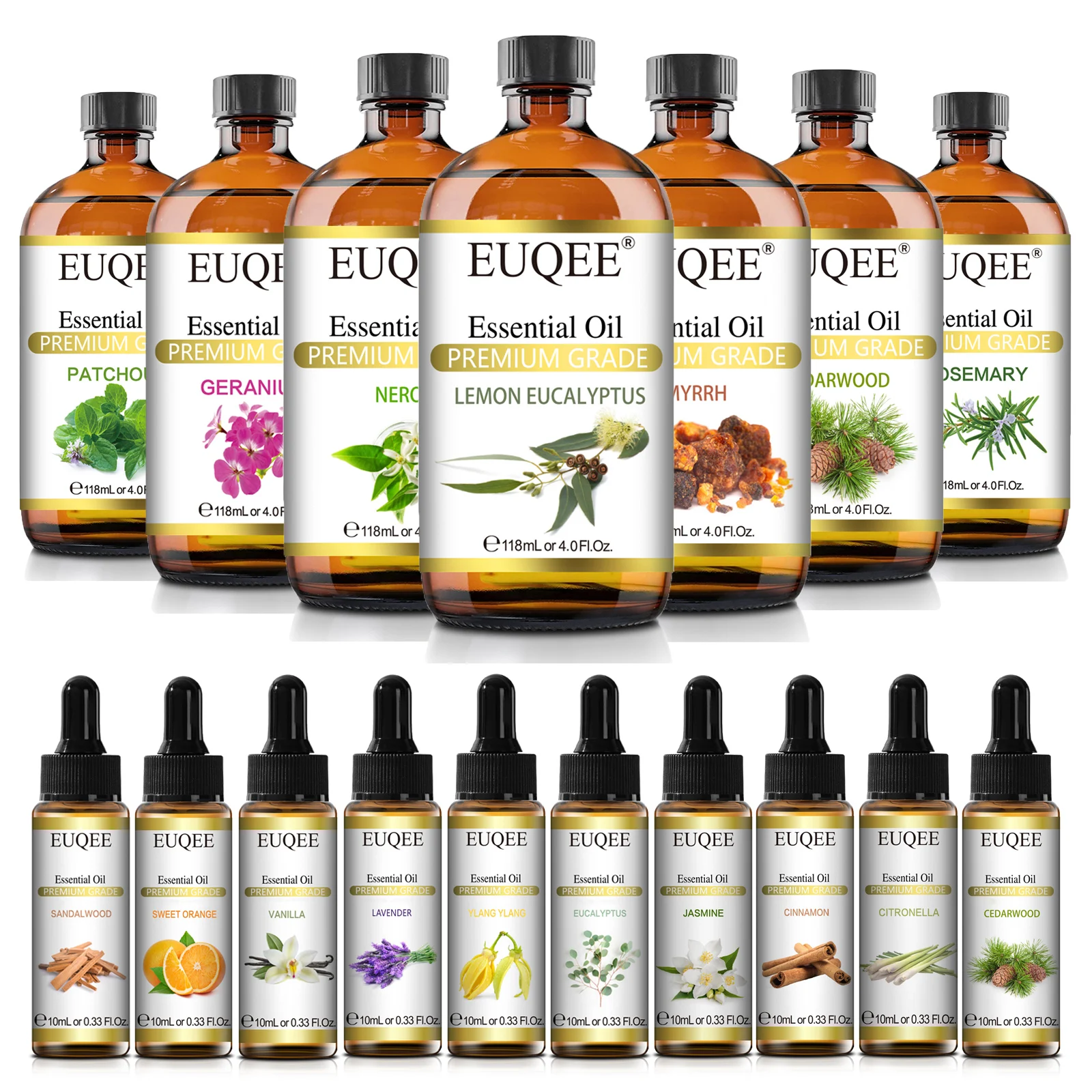 EUQEE 10ml/118ml Aromatherapy Essential Oil For Diffuser-Bergamot Eucalyptus Sandalwood Cinnamon Lavender Aroma Essential Oils