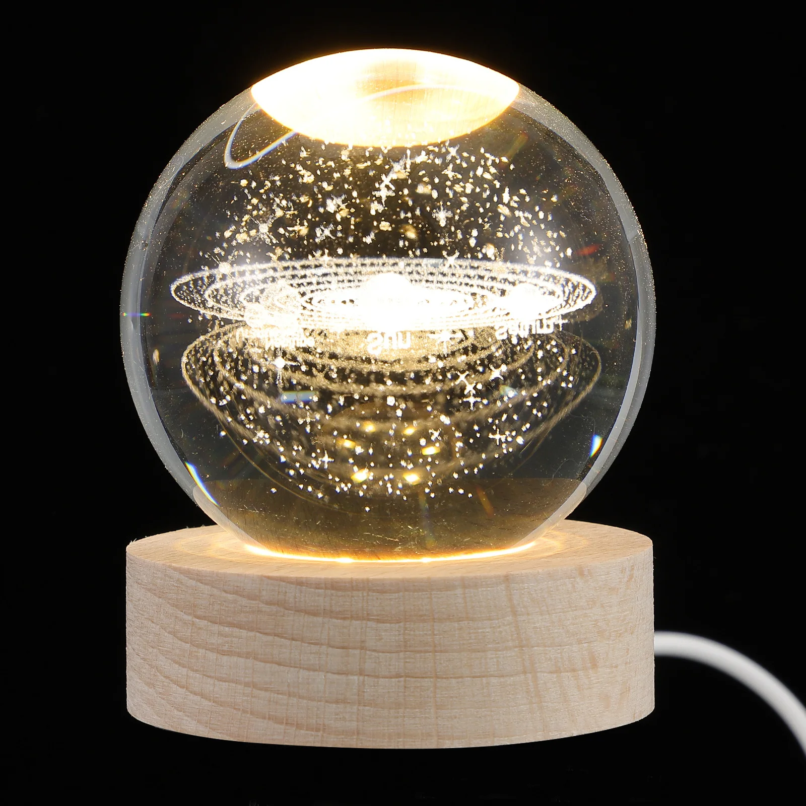 

Glowing Crystal Ball 3D Light Up Wood Base Decor Desktop Mini Night Lamp Gifts Shine Adornment Home Office nament