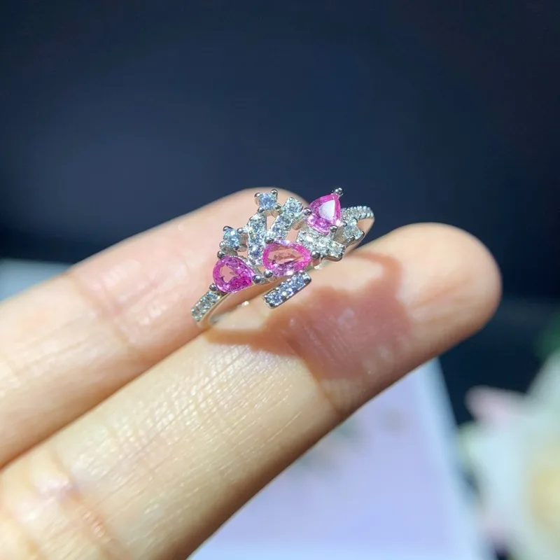 Fashion Pink Sapphire Silver Ring for Daily Wear 3mm*4mm Pink Sapphire Ring 925 Silver Sapphire Jewelry