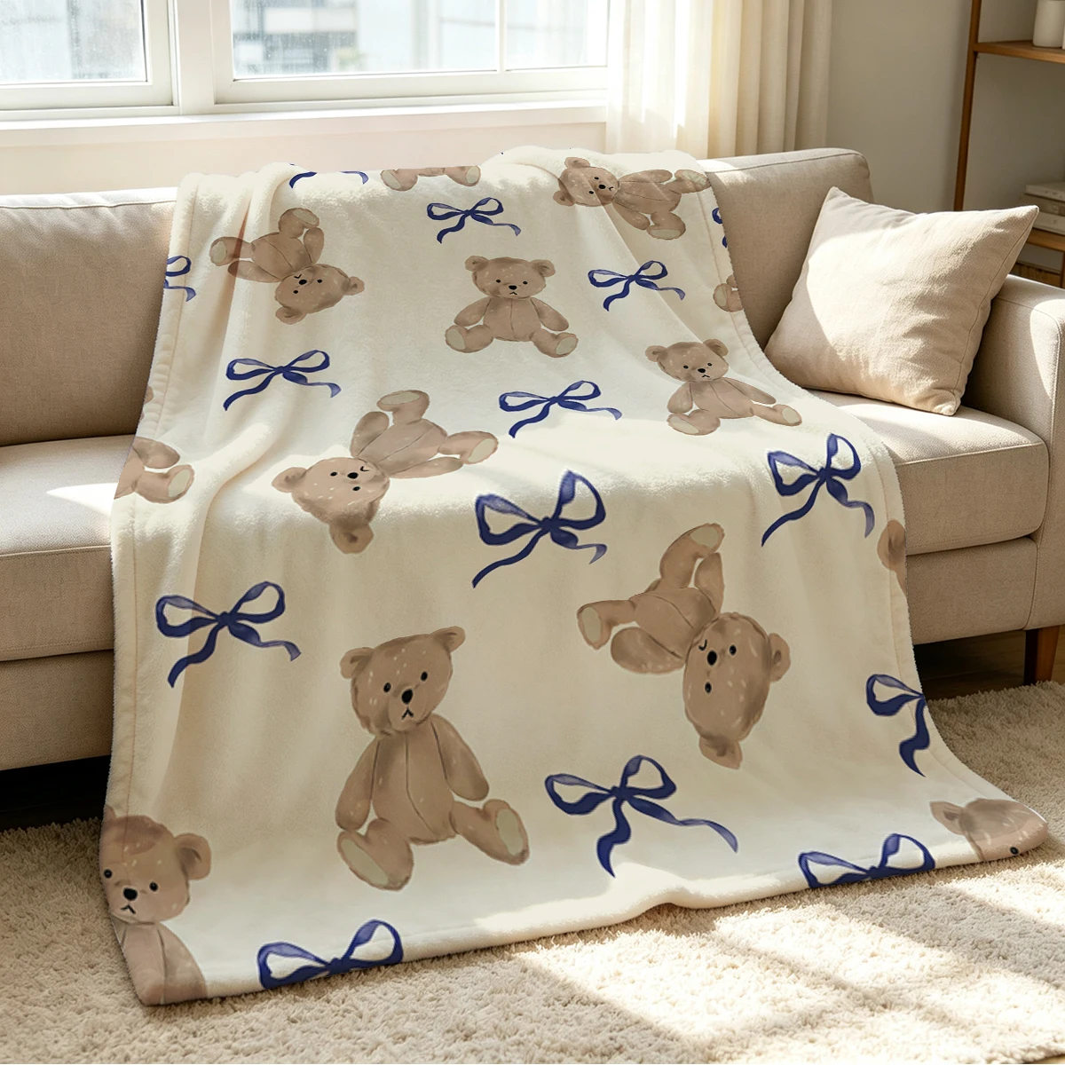 Teddy Bows Blanket Soft Cozy Throw for Sofa Bed Festive Holiday Decor Gift for Kids and Adults,Lightweight and Warm