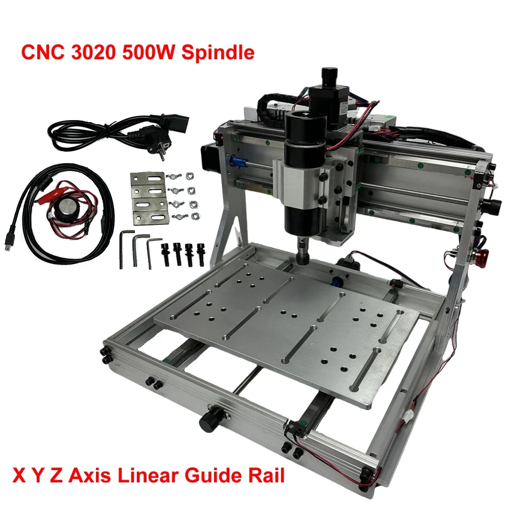 Linear Guide Rail Aluminum CNC Router 3020 Engraving Machine 500W Spindle Motor Limit Switch E-stop PCB Milling Machine GRBL