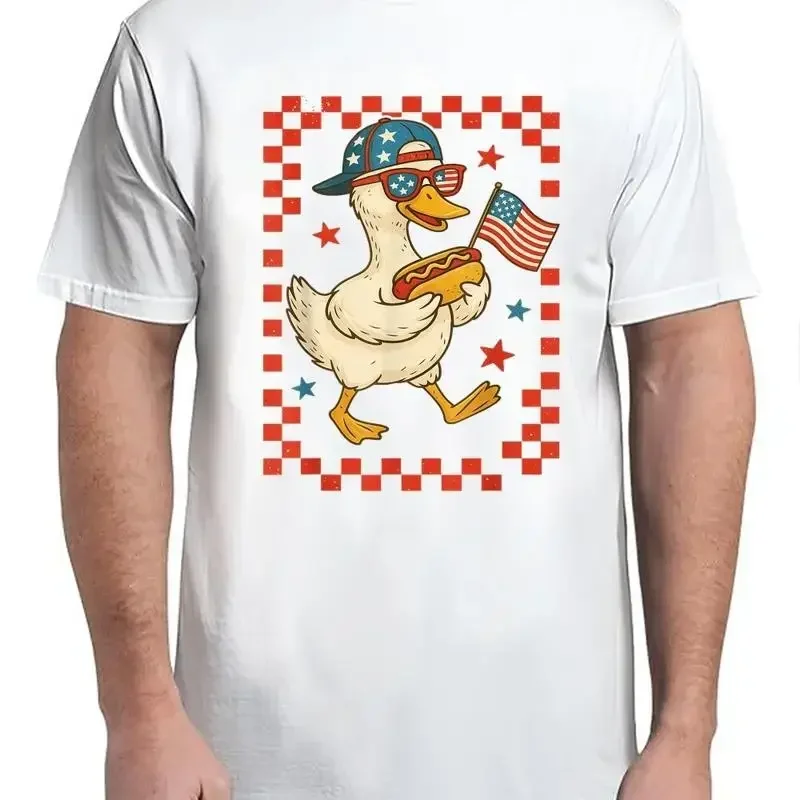 Duck With Hot Dog And Flag Funny 4Th Of July Usa T Shirt Classic Adult S 4Xl