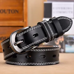 New Fashion All-match Belts For Women Genuine Leather Simple Black Alloy Pin Buckle Wide Woman Belt For Jeans Gift Luxury Belts