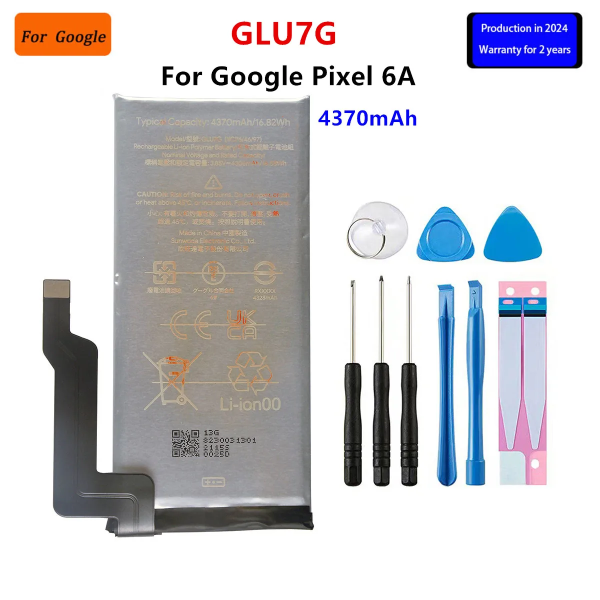 

100% Orginal GLU7G 4370mAh Replacement Battery For Google Pixel 6A Pixel6 A Genuine Latest Production Phone Batteries+Tools Kits