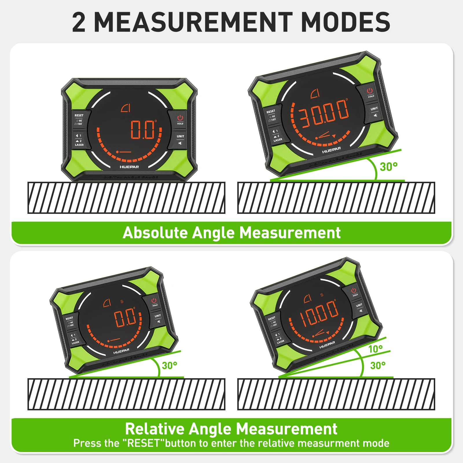 Huepar Digital Angle Gauge AG2L 3-1N-1 Digital Angle Gauge Magnetic with Laser Level  Inclinometer for  Decorations Woodworking