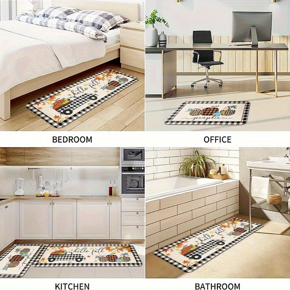 

1PC Rustic Autumn Harvest Kitchen Rug Non-Slip Door Mat Pop design Bathroom Rug Bath Mat Carpet for Home Sink Laundry Decor