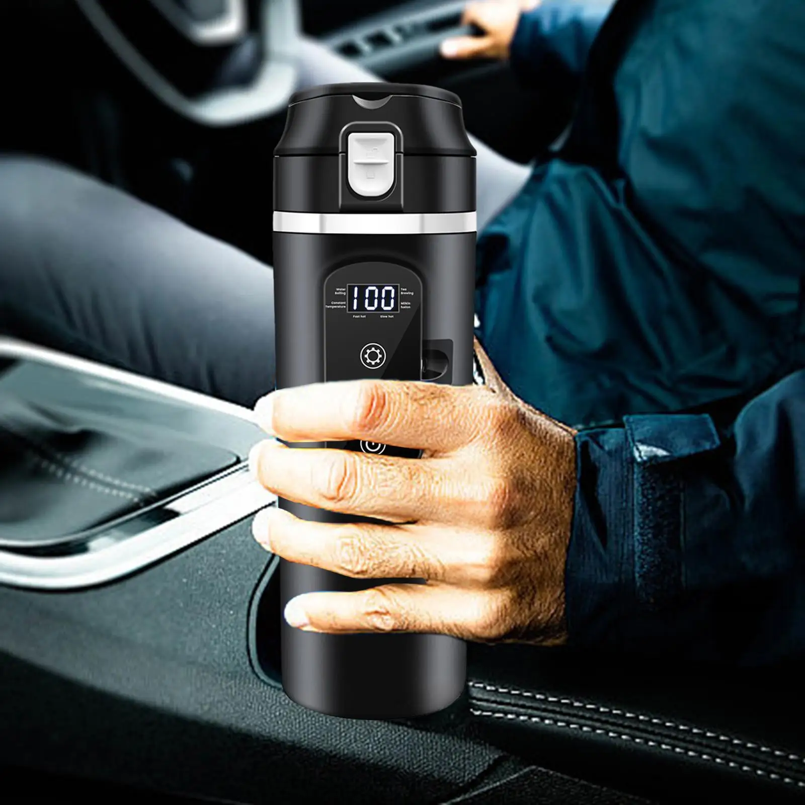 Car Kettle Boiler Touch Enabled Electric Kettle Insulated Cup Smart Heating Car Cup for School Camping Family Cars Work Outdoor