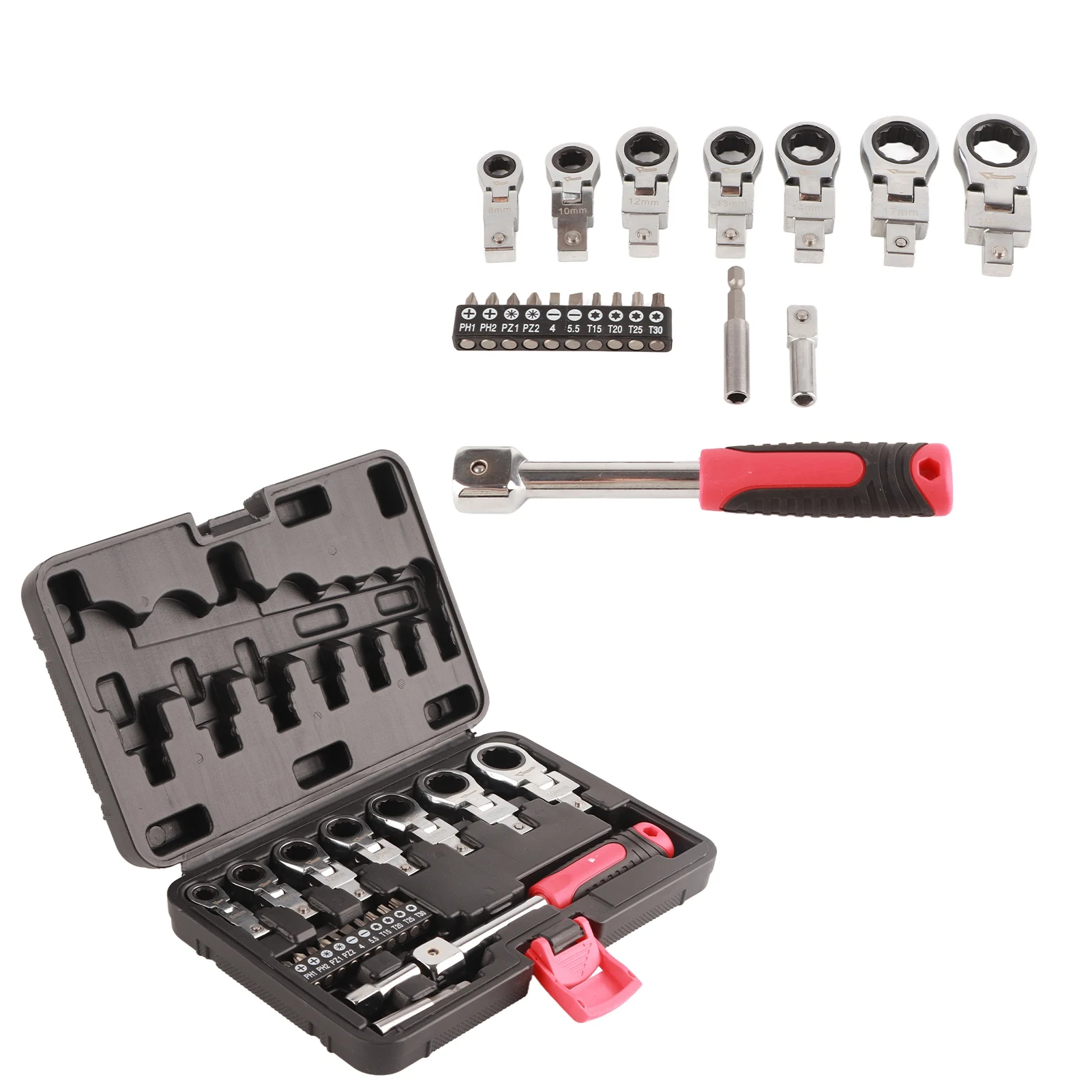 20 Pcs Ratchet Wrench Set Interchangeable 180 Degree Rotating Flex Head Wrench Screwdriver Bit