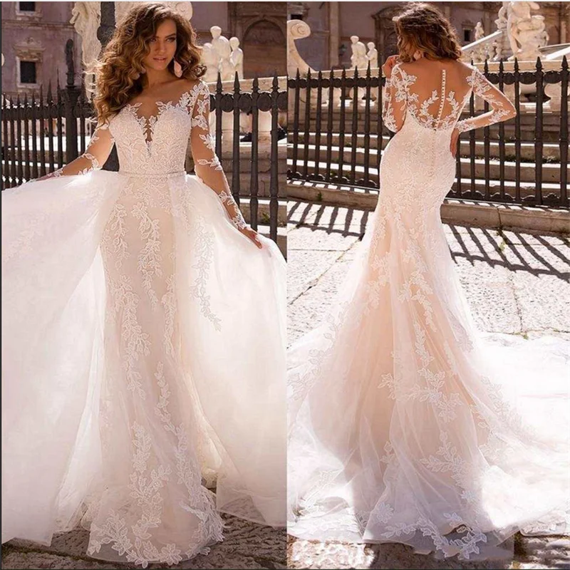 

Detachable Tail Wedding Dress for Wedding Long Sleeves Wedding Dresses Luxury 2025 Women's Dresses Trend 2025 Long one-piece