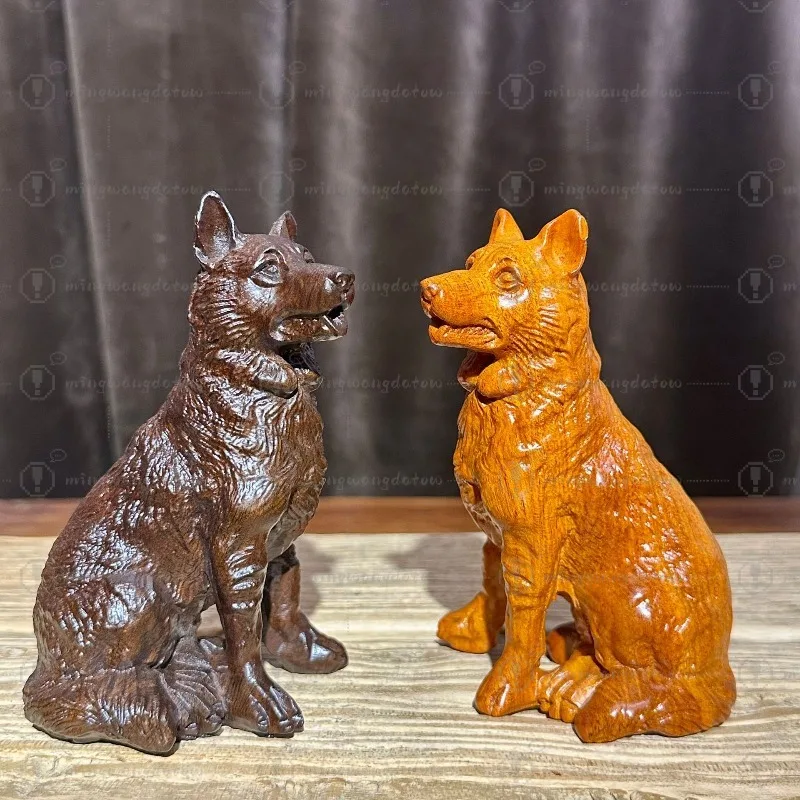 Ebony Carved Dog Statue, Redwood 12 Zodiac Dog Craft for Home & Office Decor