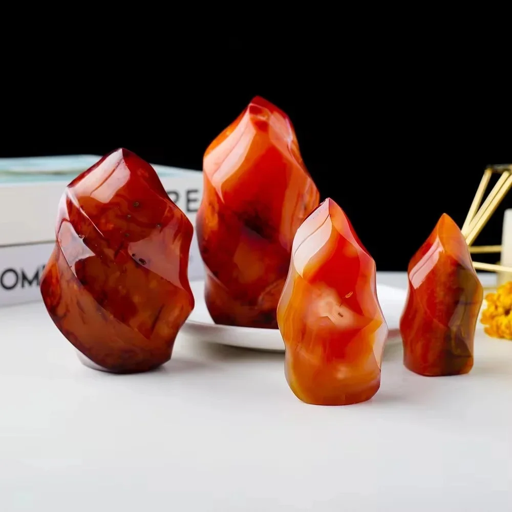 Red Agate Torch Crystal Flame Natural Carnelian Quartz Gemstone Free Form Fire Crystals Healing Reiki Meditation Stone 1Pc