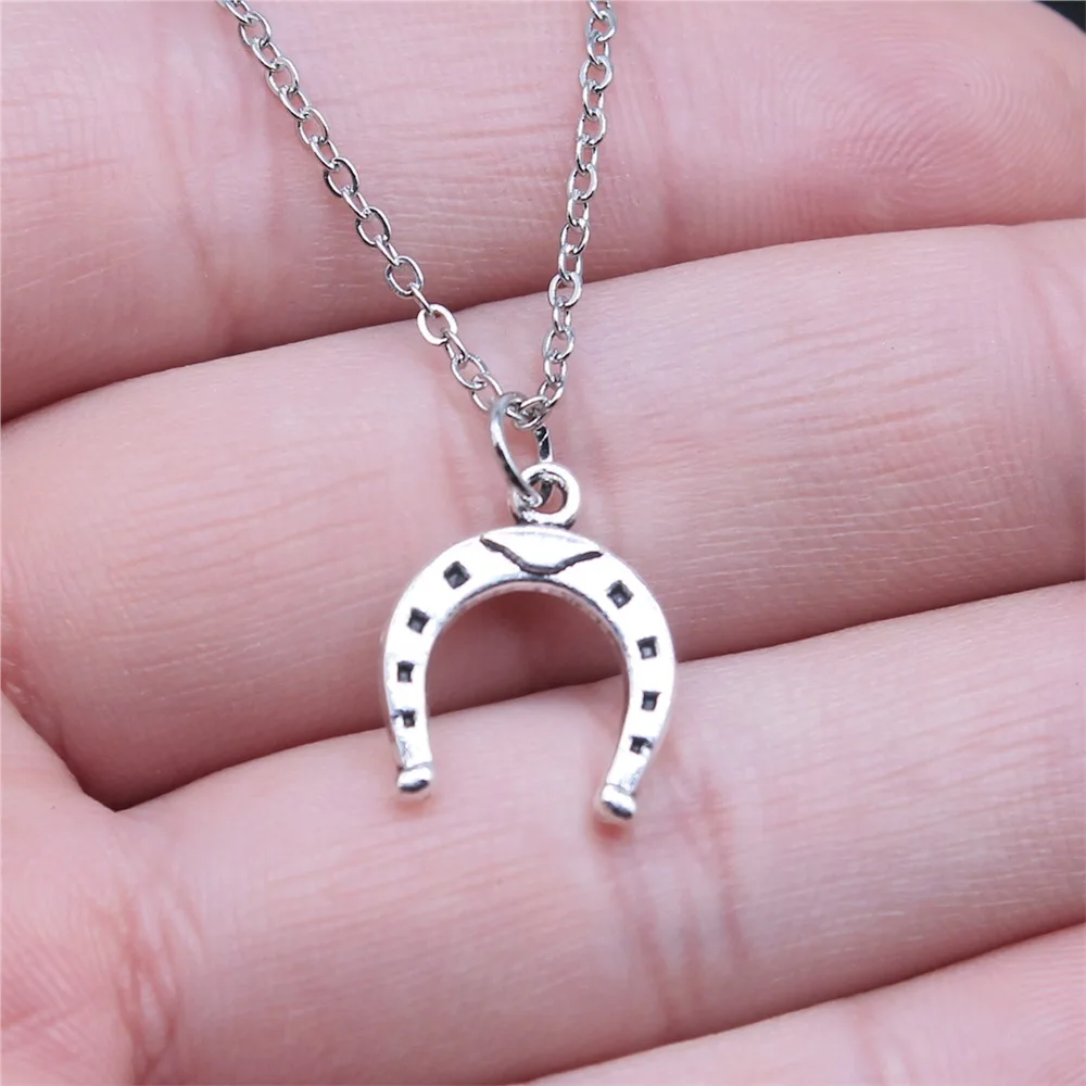 Simple Classic Fashion 16x13mm Antique Silver Color Horseshoe Pendant Girl Women Short Chain Necklaces Choker Necklace