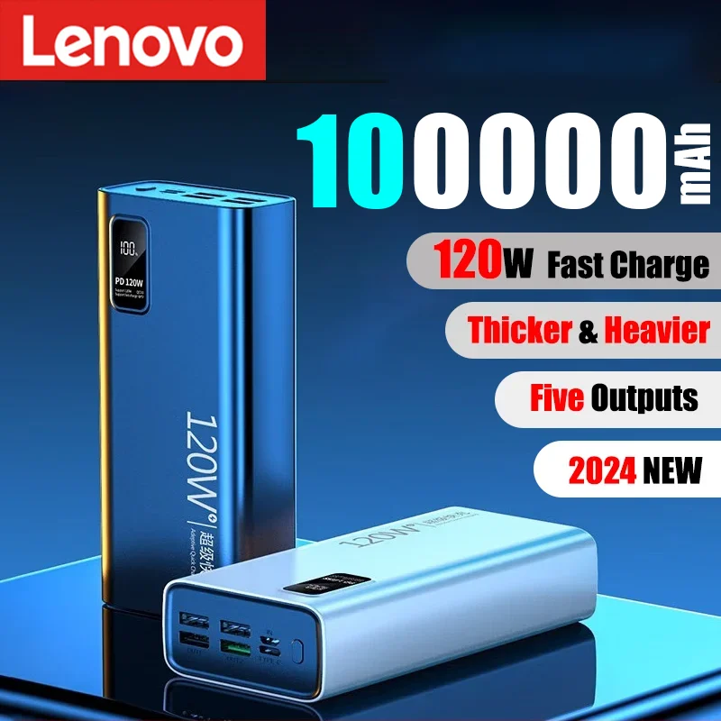 

Lenovo 2024 100000mAh Large Capacity Power Bank 120W Fast Charging Powerbank Portable Battery Charger For iPhone Samsung Huawei