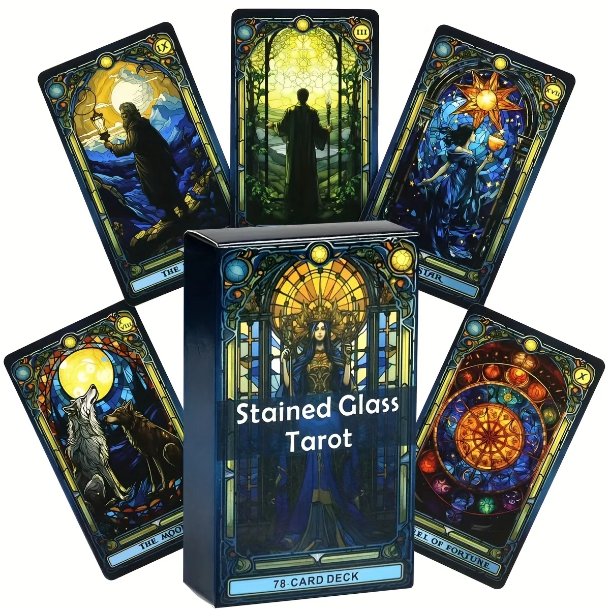 

78-Card Stained Glass Tarot Cards, Colorful Glass Window Design, 1 Deck Stock Game Set for Tabletop Gaming and Divination