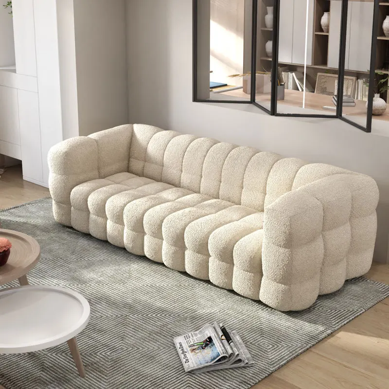 Small apartment living room fabric sofa wabi-sabi style modern simple double cream marshmallow retro