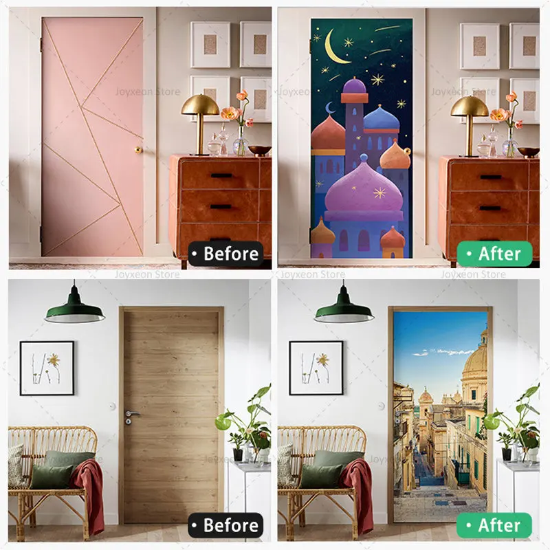 3D Wardrobe Door Stickers Various Simulated Sliding Double Door Decorative Vinyl PVC Waterproof Self-adhesive Door Stickers