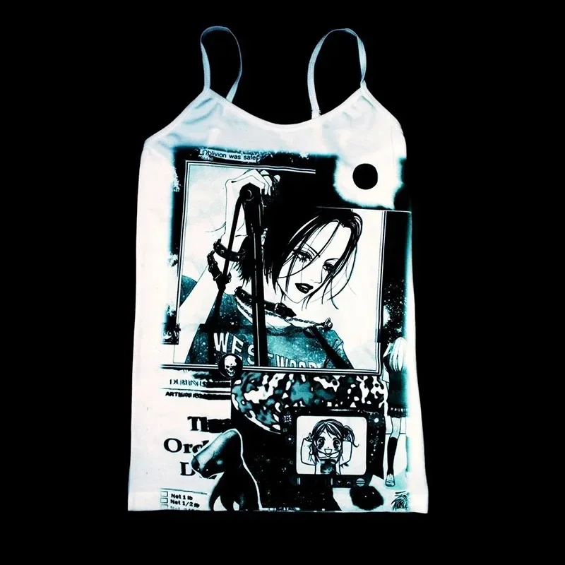 ملابس نسائية صيفية مكشوفة السرة سترة نسائية صيفية هاراجوكو مطبوعة بشكل لطيف ، سترة قصيرة أنيمي ملابس Y2k ، شارع خارجي