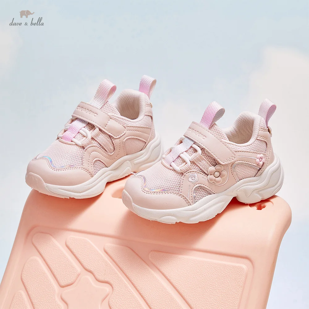 Dave Bella Girls Sneaker Children Spring Shoes Autumn Breathable Kids Cozy Sports Outdoor Shoes Anti Slip Pink Flower DB1260902