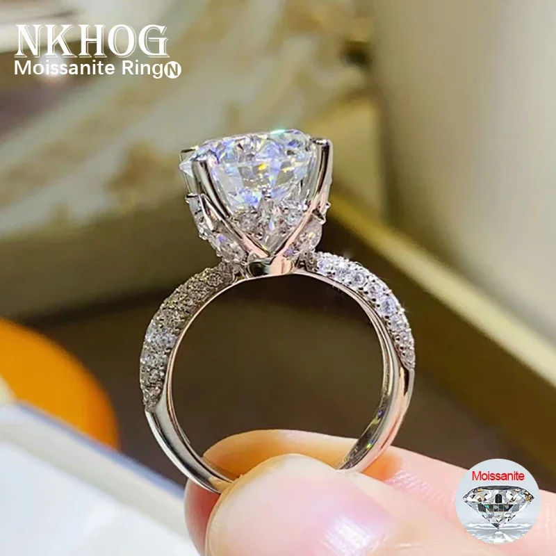 

NKHOG 5CT Moissanite Ring S925 Sterling Silver Plated 18K Gold Women VVS Diamond Engagement Wedding Rings Gifts Fine Jewelry GRA