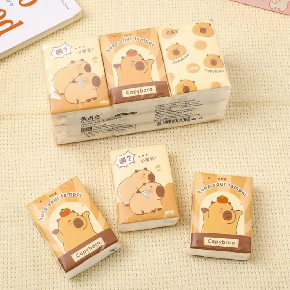 9 Packs Capybara Handkerchief Paper Soft 3Ply Panda Cartoon Handkerchief Paper Cleaning Skin-friendly Bear Toilet Paper Travel