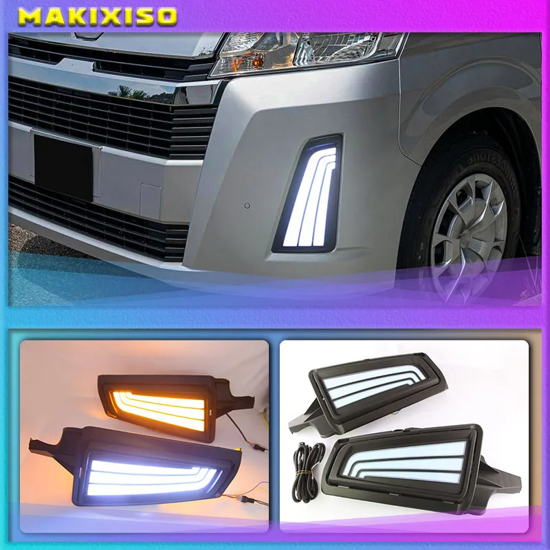 

2Pcs for Toyota NEW Hiace 2019 2020 Car LED DRL Daytime Running Light fog lamp Decoration With Flowing Turn Signal