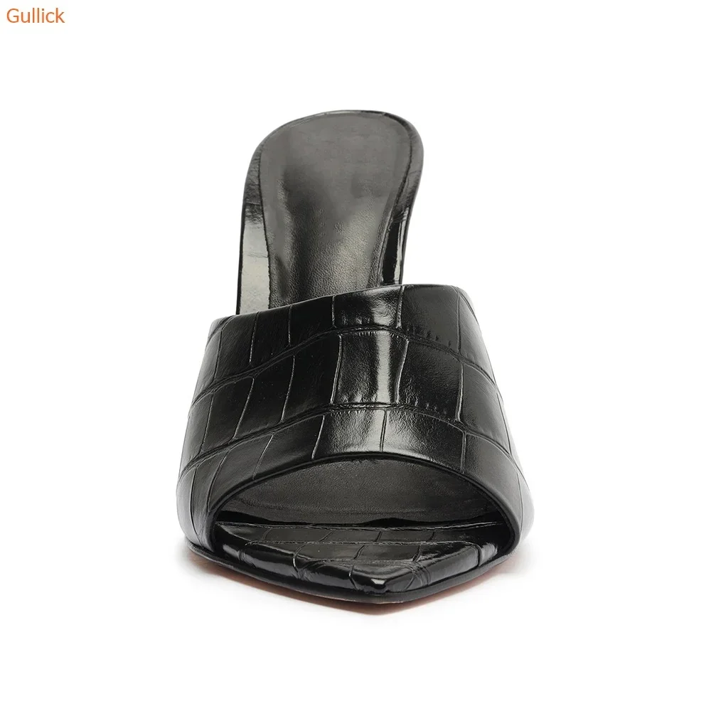 Women Summer Casual Slides Wedges Pointed Toe Slip On Sandals Black Green Pink Leather One Word High Heel Slippers Large Size 46