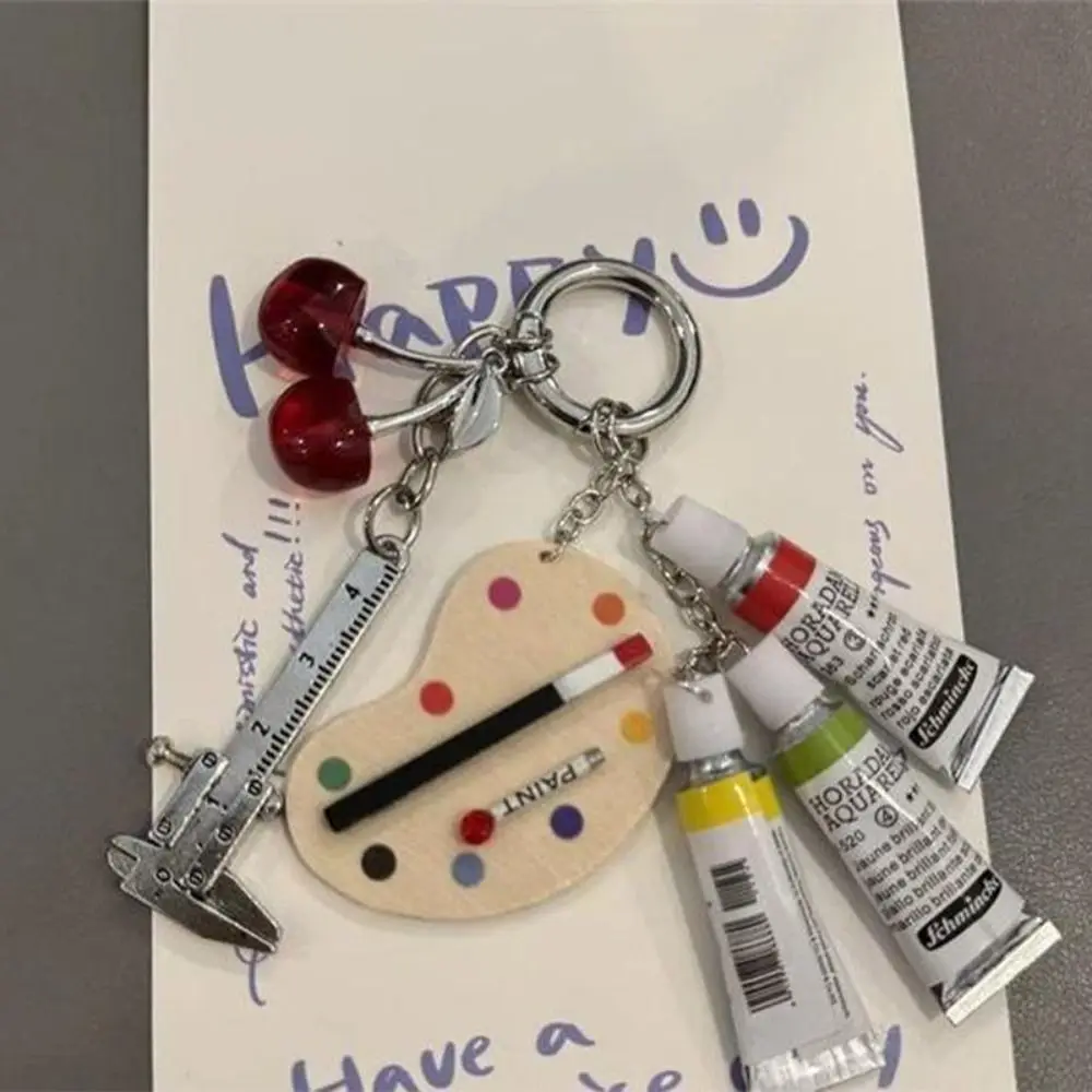 Trendy Handmade Color Palette Keychain Brush Key Ring Car Keychain Paints Rule Bag Ornaments Student