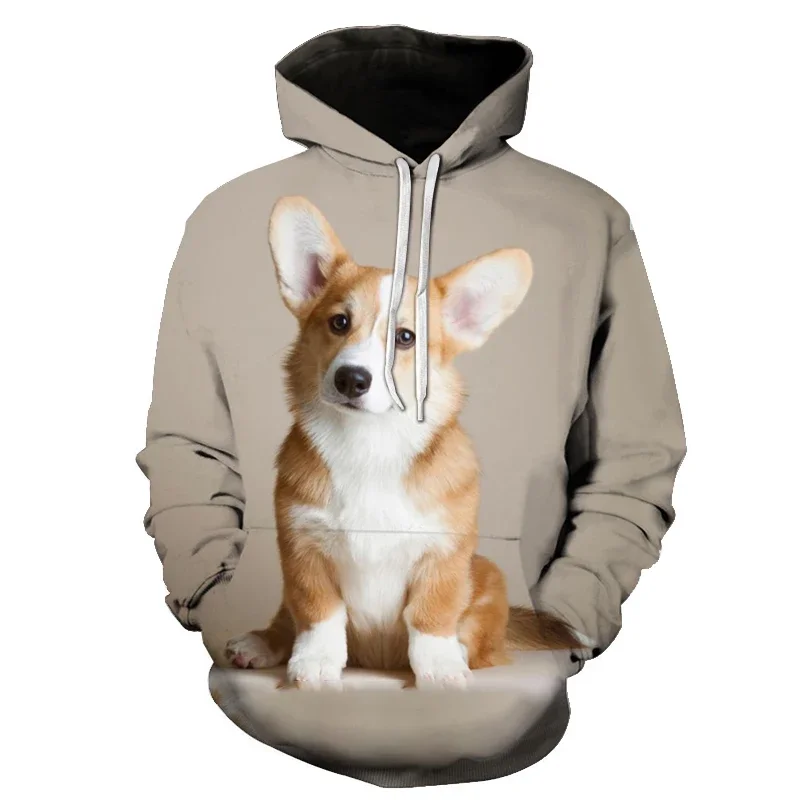 Cute Corgi German Shepherd Dog 3D Print Hoodie Long Sleeve Sweatshirt Women's Pullover Oversized Fashion Hoodies