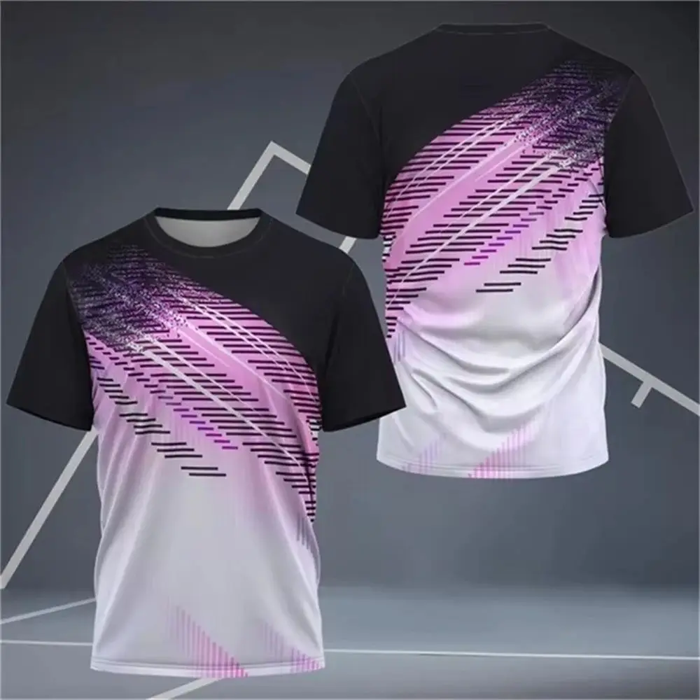 

Men's 3D Printed Short-Sleeved T-Shirt Breathable Quick-Drying Badminton Training Shirt Outdoor Fitness Loose Round Collar Tops