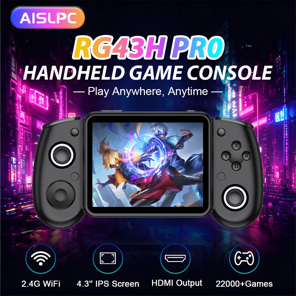 AISLPC RG43H PRO Retro-Handheld-Spielkonsole, 22000+ Spiele, Dual-System, 4,3-Zoll-IPS-Bildschirm, 2,4G WLAN, Online-Spiel, tragbarer Spieleplayer