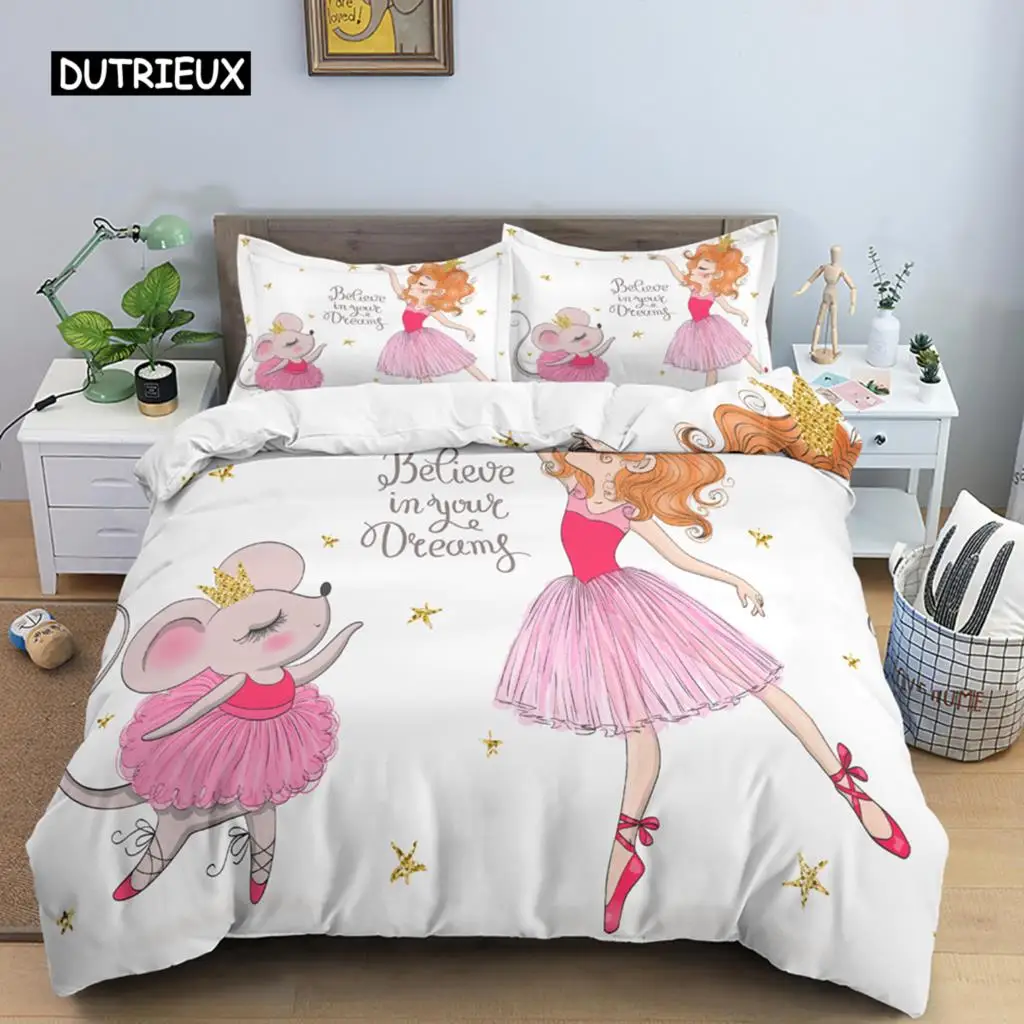 

Cartoon Ballerina Duvet Cover Bedding Set For Girls Kid Cute Ballet Princess Dancer Quilt Cover Birthday Gift Bedroom Decoration