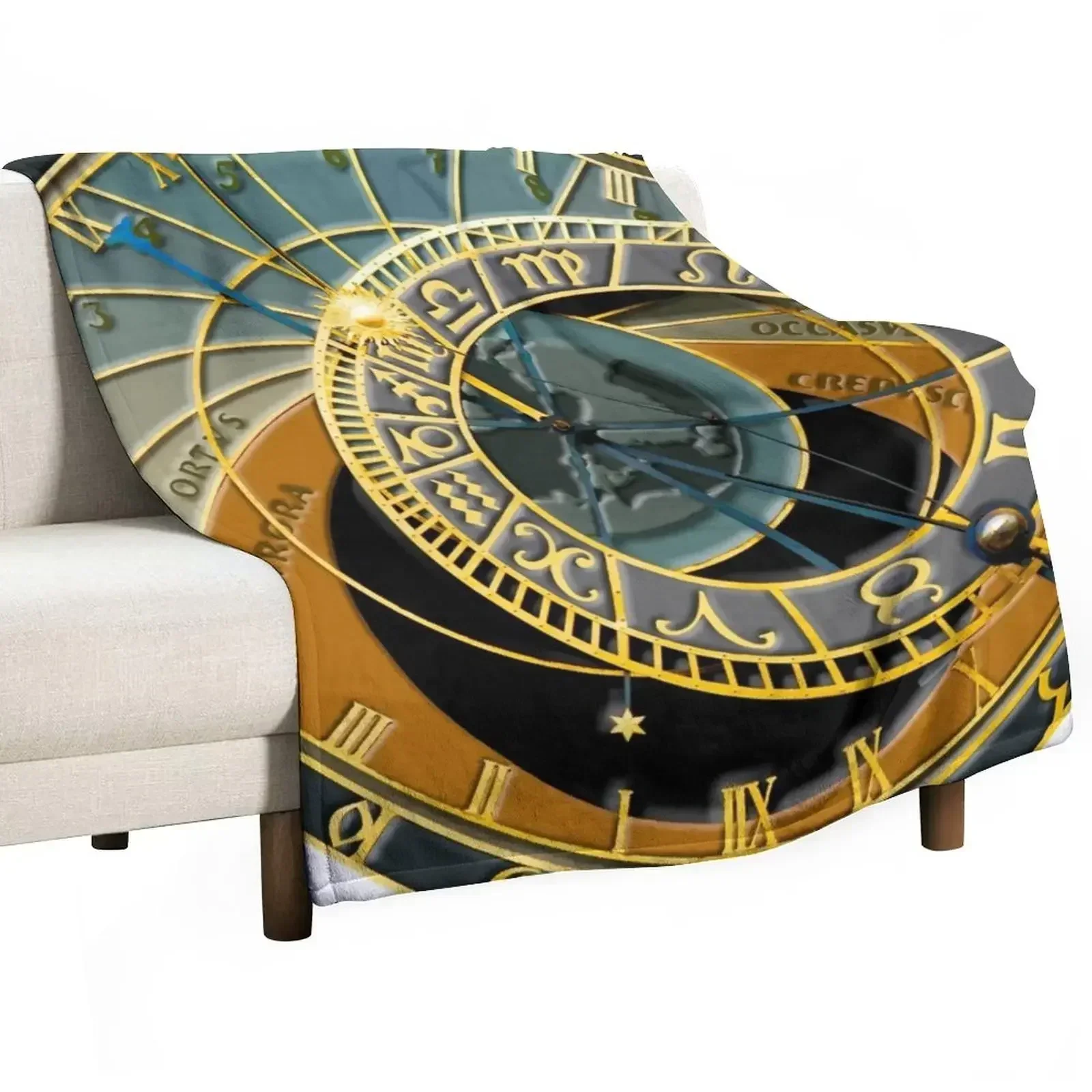 Prague Astronomical Clock 3D Throw Blanket Luxury Brand Soft Big Custom anime Blankets