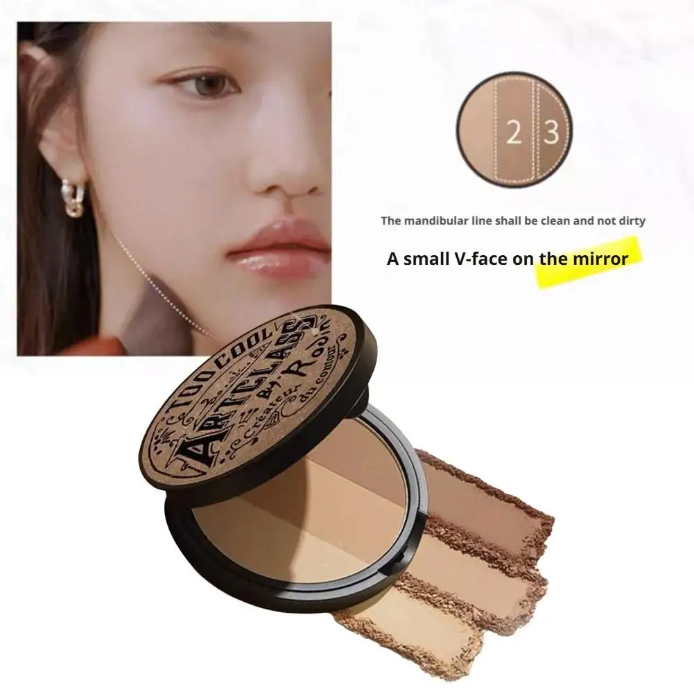 3in1 ثلاثة ألوان كونتور لوحة علبة البودرة أحمر الخدود الكنتوري مقاوم للماء طويل الأمد حساسة ماكياج الوجه الطبيعي #4