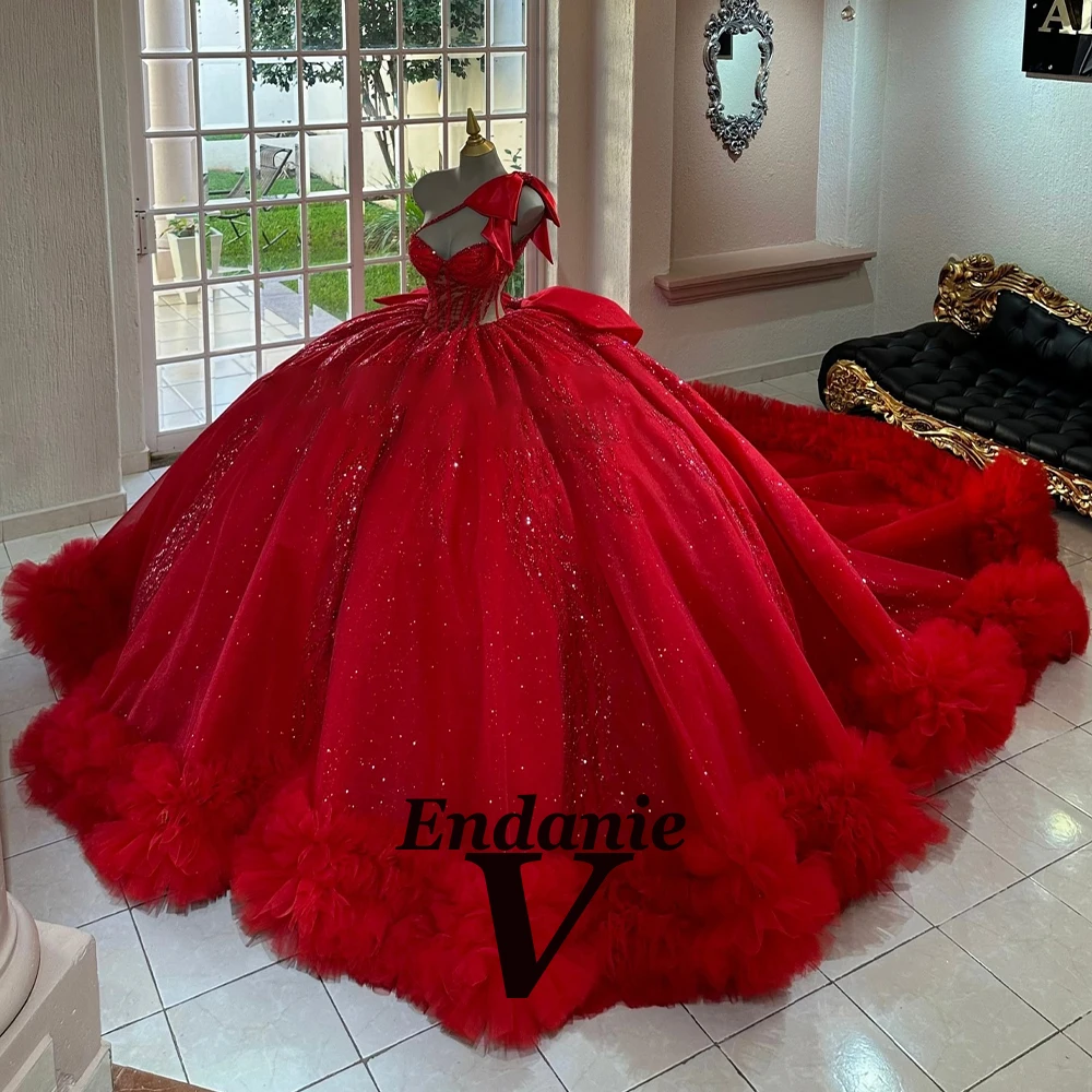Vendanie encantador laço apliques quinceanera vestido para meninas ilusão cintas de espaguete robe quinceanera rouge personalizado