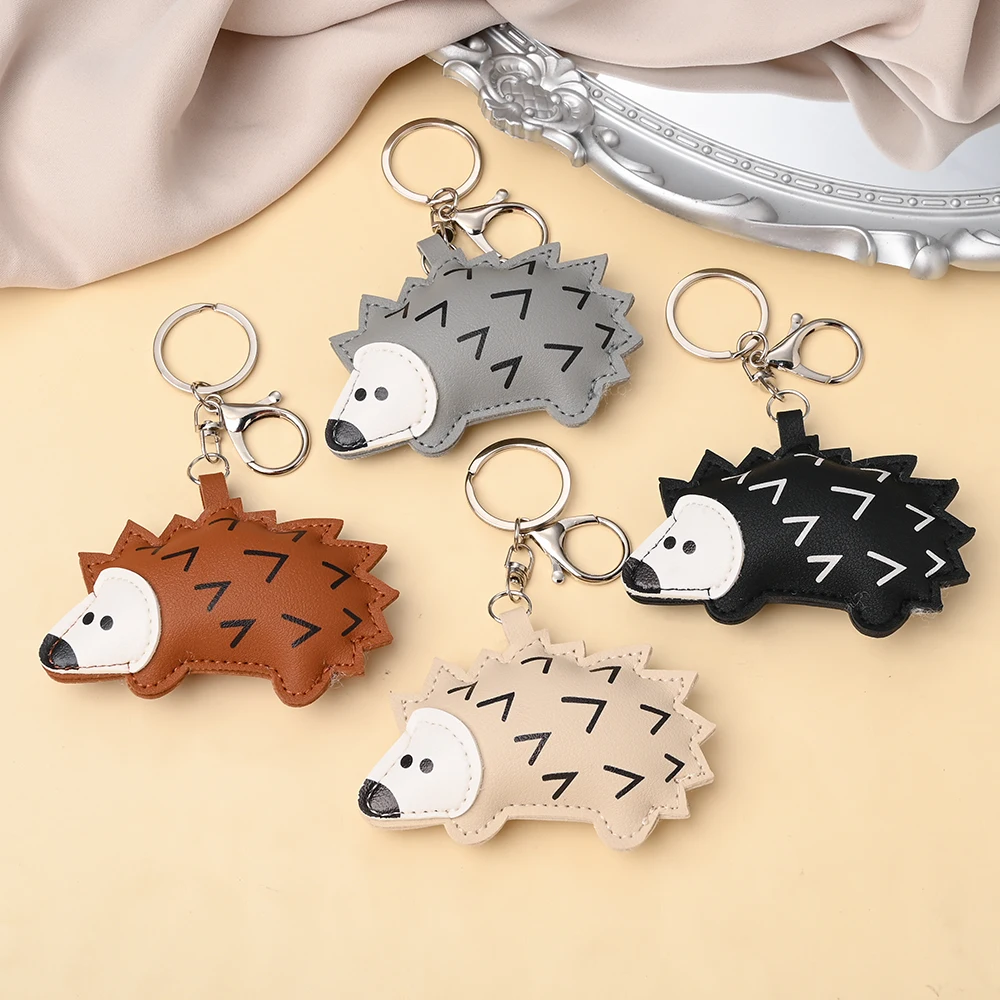 1Pc PU Leather Cute Stuffed Animal Hedgehog Keychain, Backpack and Car Key Chain Accessory, Small Gift for Friends' Gathering
