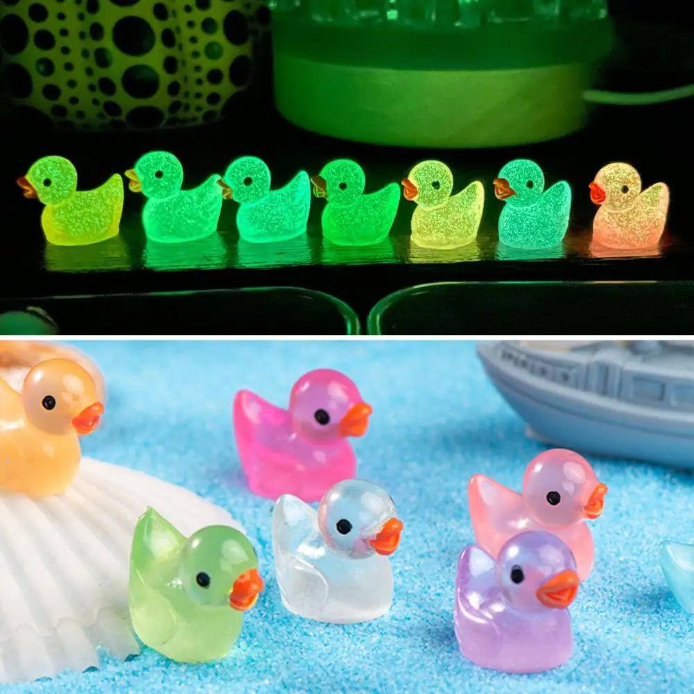 20Pcs Mini Duck Figurines Glow-in-the-dark Resin Duck Ornaments Adorable Duck Sculptures for Garden Home Party Decoration