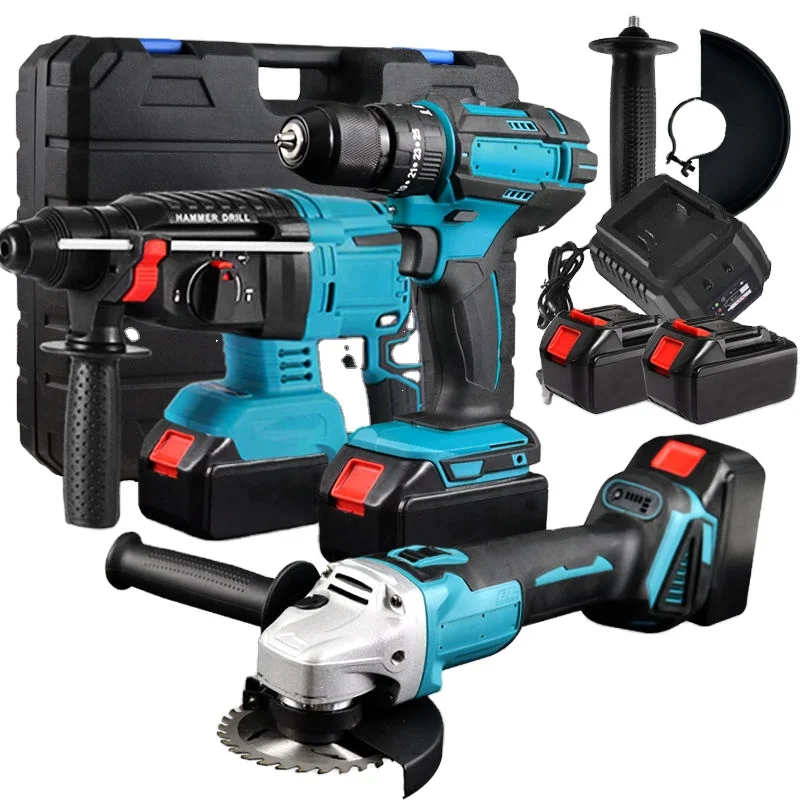 

Factory Direct Sale 3 in 1 Brushless Lithium Ion Impact Drill Set Hand Tools Kit with Case for Home Use Including Cutter Grinder