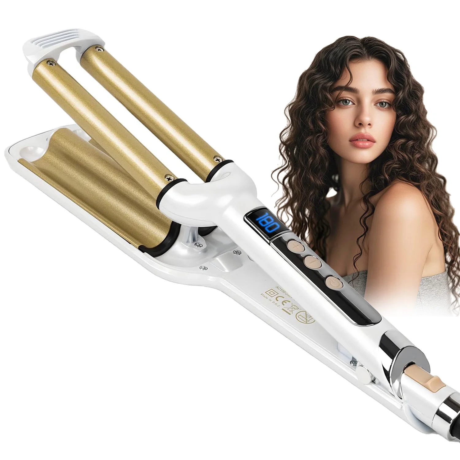 

Hair Crimper Wave Iron Hair Waver 3 Barrel Curling Iron 16mm Deep Waver Adjustable Temperature Ceramic Curling Wand 100-240V