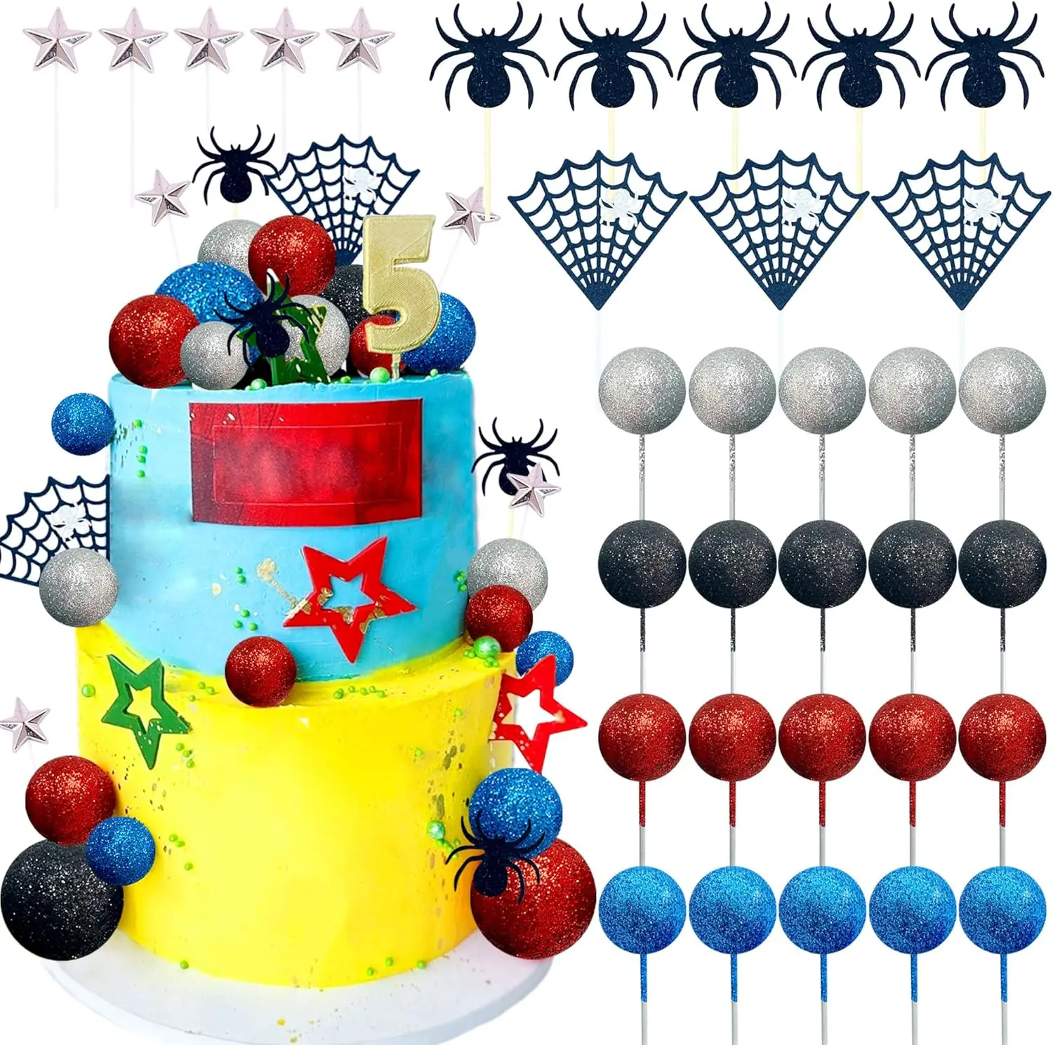 33 PCS Superhero Birthday Cake Toppers Superhero Party Favors Cupcake Cake Decor Spider Cake Decor